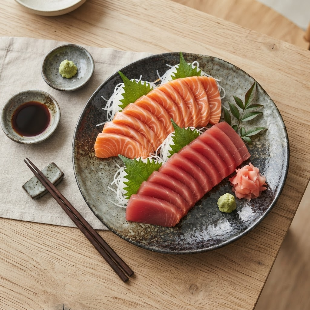 Freshly sliced sashimi platter